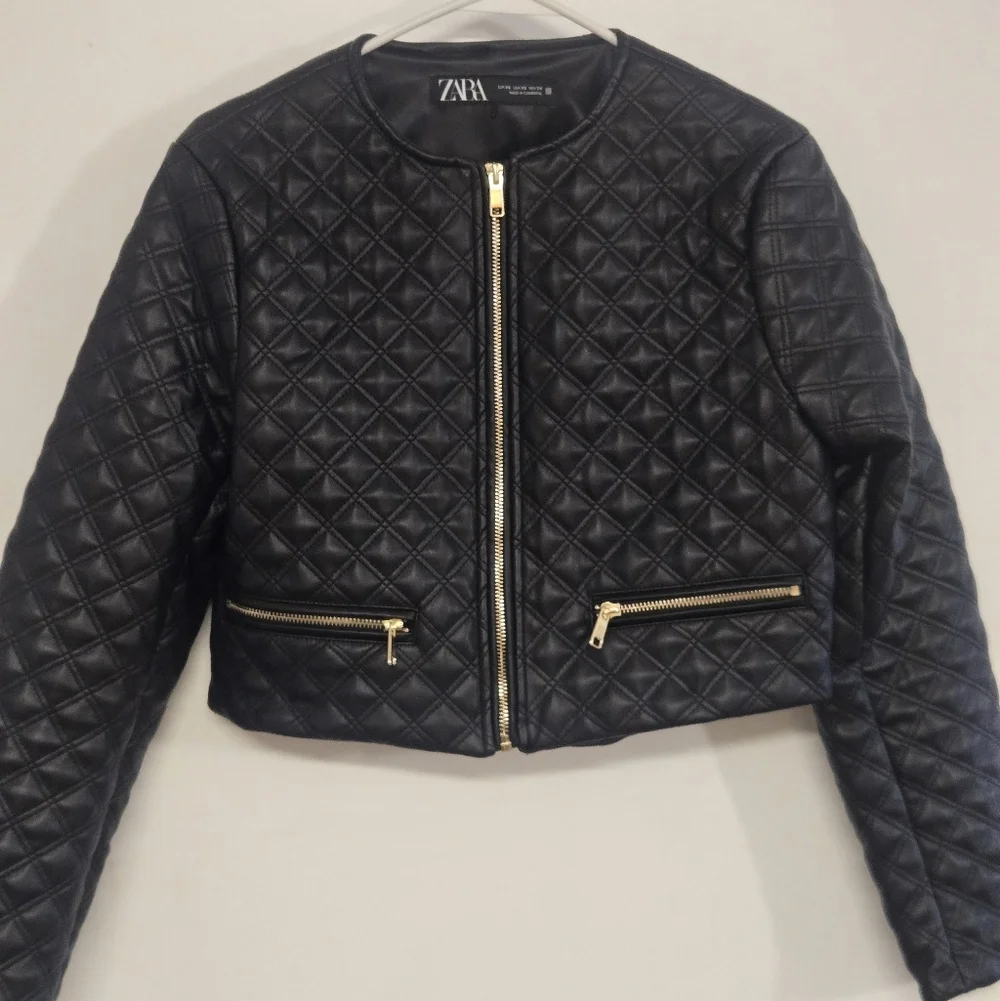 Zara Faux Leather Cropped Quilted Jacket - Picture 5 of 11